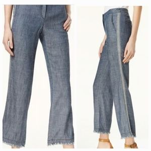 Trina Turk Linen Blend Filipe Denim Blue Ankle Pants